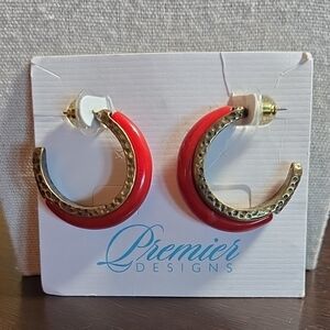 Premier Designs Vibrant Red & Gold Crescent Earrings